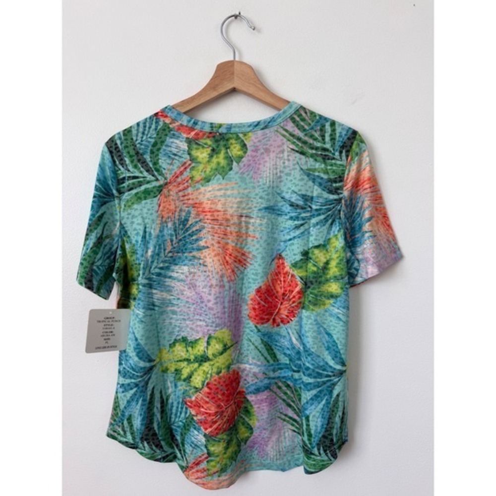 Onque Casual Tropical Floral Short Sleeve Top Blue Women's Petite Extra Large - Picture 3 of 4